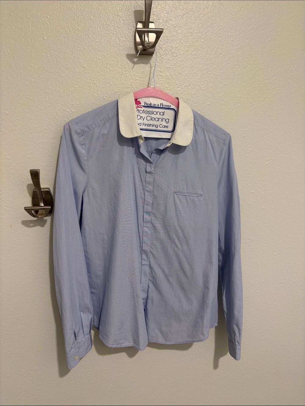 Light Blue Button-Down Women's Shirt with White Contrast Collar